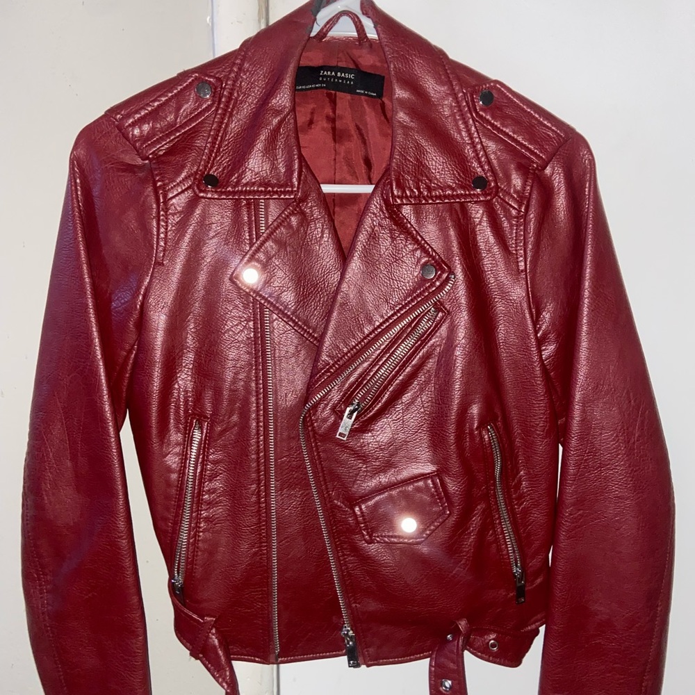 Zara Red Pleather Jacket Small